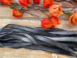 Stone silk ribbons - Gray and black crinkle silk ribbon - Hand dyed handmade - Qty 5 to 25 bulk wholesale jewelry making stringing supplies