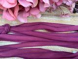 DARK RASPBERRY Silk Ribbons Pink, 5 Silk Strings, Crinkle Silk Ribbon, Silk Bracelets, Silk Wraps, Hand Dyed Handmade Dark Pink Burgundy