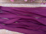 DARK RASPBERRY Silk Ribbons Pink, 5 Silk Strings, Crinkle Silk Ribbon, Silk Bracelets, Silk Wraps, Hand Dyed Handmade Dark Pink Burgundy