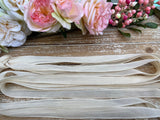 IVORY silk ribbons are soft hand dyed and handmade - Qty 5 off white crinkle bracelet wraps -  Also for bridal decor, flower bouquet trim