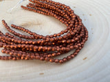 COPPER 3mm Faceted Round Czech Glass Beads/ Firepolished Round Beads Metallic Fire Polished Bead