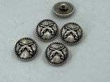 Crossed Guns Metal Buttons Antique Silver 3/4” 20mm Qty 4 Pistols Clothing Button for Sweater or for Leather Wrap Clasps