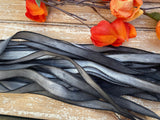 Stone silk ribbons - Gray and black crinkle silk ribbon - Hand dyed handmade - Qty 5 to 25 bulk wholesale jewelry making stringing supplies