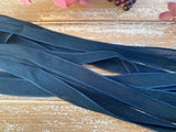 Midnight Blue Hand Dyed Silk Ribbon Crinkle Silk, Bulk Qty 5 to 25 Strings Dark Aqua Blue Green, Craft Jewelry Making Strining Supplies