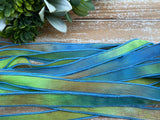 Tropical Rain Silk Ribbons Hand Dyed and Sewn Qty 5, Jamnglass Silk Watercolor Ribbon for Jewelry, Embroidery, or Bridal Flower Bouquet Trim