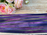 SUNSET BEACH Hand Dyed Silk Ribbons, Silk Strings, Handmade Crinkle Silk Ribbon, Qty 5 Purple Pink Blues Ties, Silk Wraps  for Jewelry