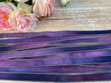 SUNSET BEACH Hand Dyed Silk Ribbons, Silk Strings, Handmade Crinkle Silk Ribbon, Qty 5 Purple Pink Blues Ties, Silk Wraps  for Jewelry