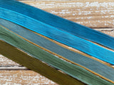 Rainforest Silk Ribbon Assortment Hand Dyed Green and Blue Ribbons Qty 5 Crinkle Silk, Avocado, Grass, Hushed Teal, Teal, Dark Turquoise