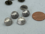 BUFFALO Nickel Metal Buttons 3/8" Antique Silver, Nickel Reproduction Tiny Shank Back Button, Qty 4 or 8, Buffalo Head 11mm