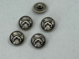 Crossed Guns Metal Buttons Antique Silver 3/4” 20mm Qty 4 Pistols Clothing Button for Sweater or for Leather Wrap Clasps