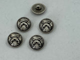 Crossed Guns Metal Buttons Antique Silver 3/4” 20mm Qty 4 Pistols Clothing Button for Sweater or for Leather Wrap Clasps