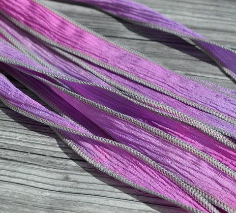 Peony Silk Ribbon Wraps, Qty 5 Crinkle Silk Ribbons, Hand Dyed Ribbon JamnGlass Watercolor, Bridal Flower Bouquet Trim, Silk Wrap Bracelets