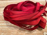 BLACK CHERRY Red Silk Ribbons, 5 Hand Dyed Handmade, Deep Red JamnGlass Jewelry Stringing Supplies Necklace Ribbons or Bracelet Wraps