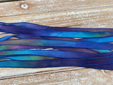 Blue Moon Silk Ribbons Hand Dyed Silk Strings, Crinkle Silk, Watercolor Ribbon, Stringing Supplies Navy Aqua Green Purple