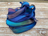 Blue Moon Silk Ribbons Hand Dyed Silk Strings, Crinkle Silk, Watercolor Ribbon, Stringing Supplies Navy Aqua Green Purple