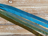 Rainforest Silk Ribbon Assortment Hand Dyed Green and Blue Ribbons Qty 5 Crinkle Silk, Avocado, Grass, Hushed Teal, Teal, Dark Turquoise