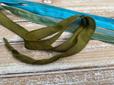 Rainforest Silk Ribbon Assortment Hand Dyed Green and Blue Ribbons Qty 5 Crinkle Silk, Avocado, Grass, Hushed Teal, Teal, Dark Turquoise