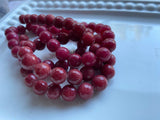 Deep Berry Red Jade Faceted Round Beads / Full Strand Dyed Mountain Jade 10mm beads in a lovely vibrant red / Great Earring Necklace Size