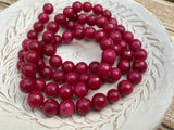 Deep Berry Red Jade Faceted Round Beads / Full Strand Dyed Mountain Jade 10mm beads in a lovely vibrant red / Great Earring Necklace Size