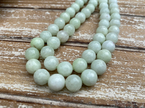 MELON 1Omm Faceted Round Jade Beads /Full Strand Dyed Mountain Jade beads in a light pastel green /Great Earring Necklace Size