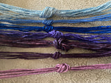 Blue or Purple Silk Cords - 3mm to 4mm hand dyed hand sewn cording - Choose: Baby Blue, Sky, Sapphire, Violet Sunset Beach, Purple OR Grape