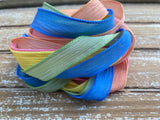 Sprinkles silk ribbon assortment - Qty 5 strings - Crinkle silk - yoga wrap bracelets - hand dyed spring colors blue yellow pink green peach