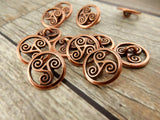 Open Triskele metal buttons - Celtic button by TierraCast in Antique Copper - Qty 4 round buttons for leather wraps, bracelets or crafts