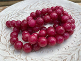 Deep Berry Red Jade Faceted Round Beads / Full Strand Dyed Mountain Jade 10mm beads in a lovely vibrant red / Great Earring Necklace Size