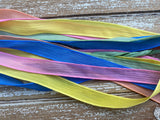 Sprinkles silk ribbon assortment - Qty 5 strings - Crinkle silk - yoga wrap bracelets - hand dyed spring colors blue yellow pink green peach