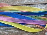 Sprinkles silk ribbon assortment - Qty 5 strings - Crinkle silk - yoga wrap bracelets - hand dyed spring colors blue yellow pink green peach