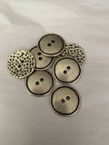 Primitive Metal Buttons 1 1/4” Two Hole Antique Silver, Two Sided Rustic Animal Print Spots or Plain Primitive Button, Qty 4 or 8 Concave