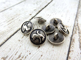 Bucking Bronco Button, 5/8" Antique Silver Metal Button Qty 4, Cowboy Riding Horse 15mm Country Western Southwest Sweater Jacket Shirt