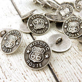 HISTORIC ROUTE 66 Metal Buttons, Highway 66, Qty 4 to 24, Antique Silver 5/8" Wide, 15mm, Shank Back Button, Old Hwy 66