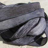 Stone silk ribbons - Gray and black crinkle silk ribbon - Hand dyed handmade - Qty 5 to 25 bulk wholesale jewelry making stringing supplies