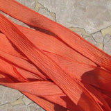 CORAL silk ribbons - Qty 5 bracelet wraps - Hand dyed handmade strings - Soft crinkle silk fabric  for jewelry making or bridal flower trim