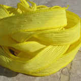 SUNSHINE YELLOW Silk Ribbons, Qty 5 Silk Strings Hand Dyed Handmade Crinkle Silk Ribbon Bright Sunny Lemon Yellow, Jewelry or Craft Ribbon