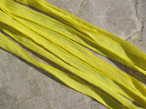 SUNSHINE YELLOW Silk Ribbons, Qty 5 Silk Strings Hand Dyed Handmade Crinkle Silk Ribbon Bright Sunny Lemon Yellow, Jewelry or Craft Ribbon