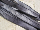 Stone silk ribbons - Gray and black crinkle silk ribbon - Hand dyed handmade - Qty 5 to 25 bulk wholesale jewelry making stringing supplies