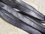 Stone Strings Hand Dyed and Sewn Silk Ribbons / Quantity 5 Strands / Gray Black Ties / Handmade Ribbon / Handfasting Ribbon Kumihimo Braids