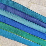 OCEAN VIEW Hand Dyed Silk Ribbon Assortment 6 Strings Sewn Assorted Blue Green Aqua Periwinkle Teal Colors, Great Wraps or Craft Ribbon