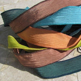 Silk Ribbons MOUNTAIN RETREAT Assortment Hand Dyed Crinkle Silk Ribbons 6 Strings, Jewelry Making Stringing Supplies