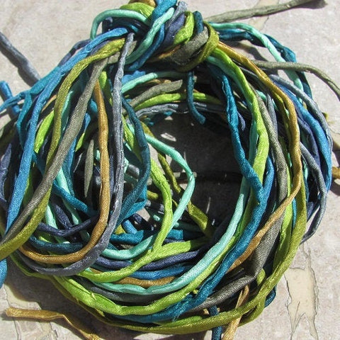 RAINFOREST COLLECTION Silk Cords, Hand Dyed Hand Sewn, 2-3mm Strings, Bulk Qty 10 to 100 Strings, Silk Cording, Great Jewelry Craft Cords