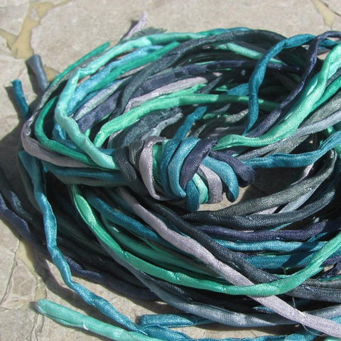 MINT LEAVES Assortment Silk Cord 2-3mm Hand Dyed Hand Sewn Silk Cords, Qty 10 to 100, Wholesale Bulk, Green, Gray, Blue Silk Strings