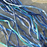 BLUES SILK CORDS,  Hand Dyed Silk Cording, Gorgeous Silk Strings Assortment Includes Turquoise Navy Baby Blue Jean Periwinkle Sapphire