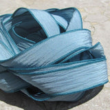 BLUE GRAY GREEN Silk Ribbons,  Hand Dyed Silk Ribbons Handpainted Silk Strings 5 Strands, Great for Bracelet Wraps, Necklace Ties or Crafts