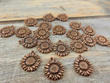 Sunflower Drops Antique Copper Flower Charms Tierracast 17mm Qty 4 to 20, Sun Flower Pendants, Wrap Bracelet Charms Made in US Double Sided