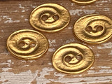 Oval SWIRL Buttons, Gold Tierracast 17mm Qty 4 to 20 Gold Plate, Double Sided Metal Button, Leather Wrap Clasps or Clothing, Two Hole Button