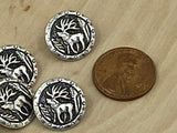 Wild Buck Metal Button Antique Silver Elk Antlers 15mm Qty 4 to 8, Country Western Button 5/8" Cowboy Leather Wrap Clasp Sweater Jacket Suit