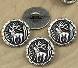 Wild Buck Metal Button Antique Silver Elk Antlers 15mm Qty 4 to 8, Country Western Button 5/8" Cowboy Leather Wrap Clasp Sweater Jacket Suit