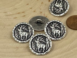 Wild Buck Metal Button Antique Silver Elk Antlers 15mm Qty 4 to 8, Country Western Button 5/8" Cowboy Leather Wrap Clasp Sweater Jacket Suit